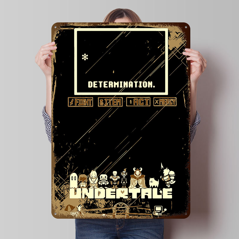 Gaming Accessories Retro - Poster Logam Undertale Seni Dinding Kustom